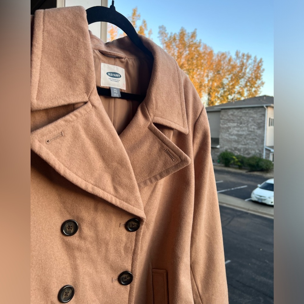 π Old Navy Camel Double-Breasted Peacoat Jacket XXL Classic Warm Wool Blend Coat - Picture 8 of 15